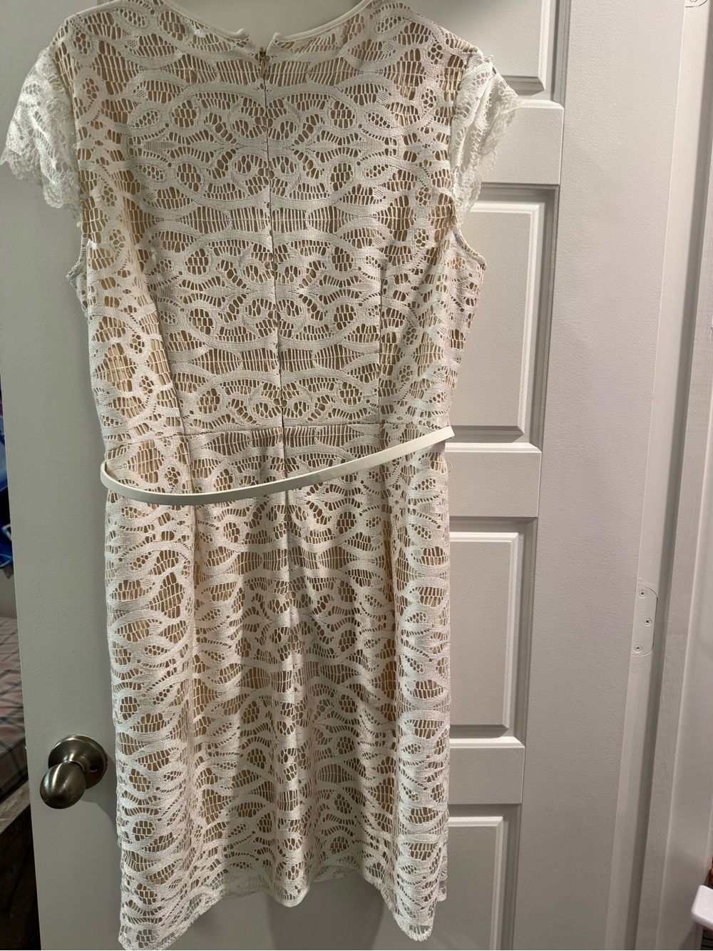 White Lace Fit-and-Flare Dress with Cap Sleeves